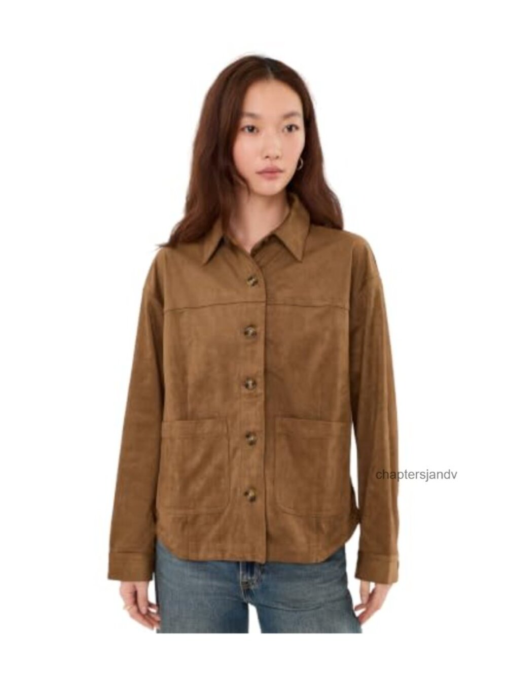 Faux Suede Jacket Button Front Collared Long Sleeve Casual Layer